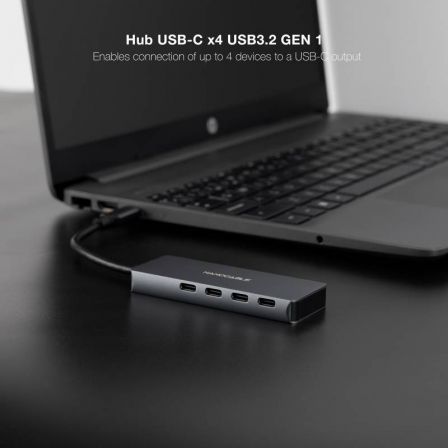 Nanocable Hub USB-C de Aluminio con 4 Puertos USB 3.2 Gen 1 Hembra, 10 cm, Gris